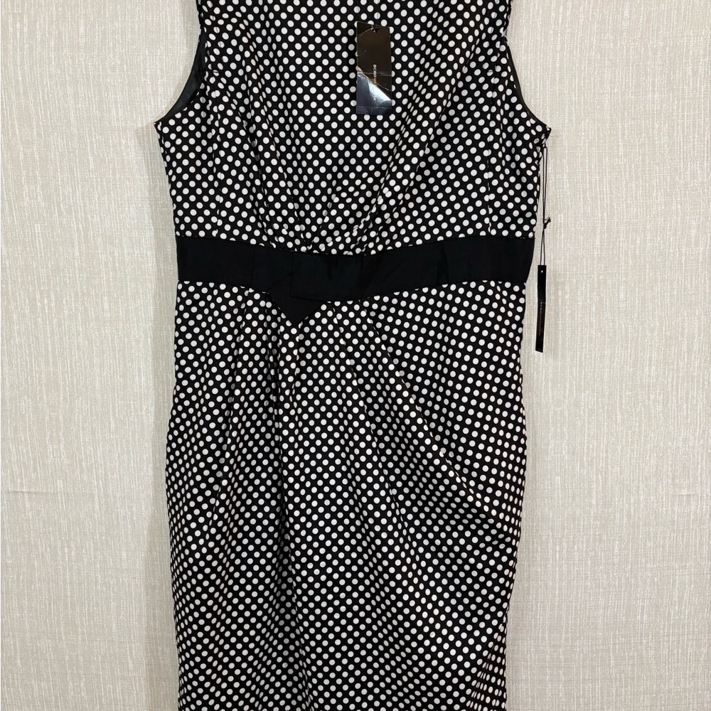 BCBG Maxazria Women’s Classic Black & White Polka Sleeveless Dress Size L NWT